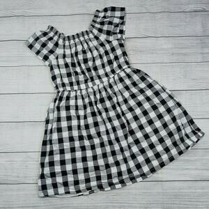 12 Primary Black & White Plaid Flutter Dress